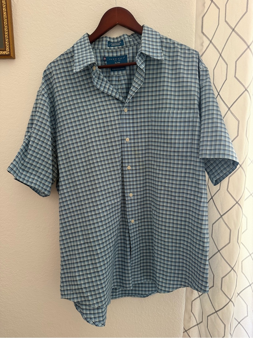 Towncraft Blue Plaid Short-Sleeve Button-Down Shirt
